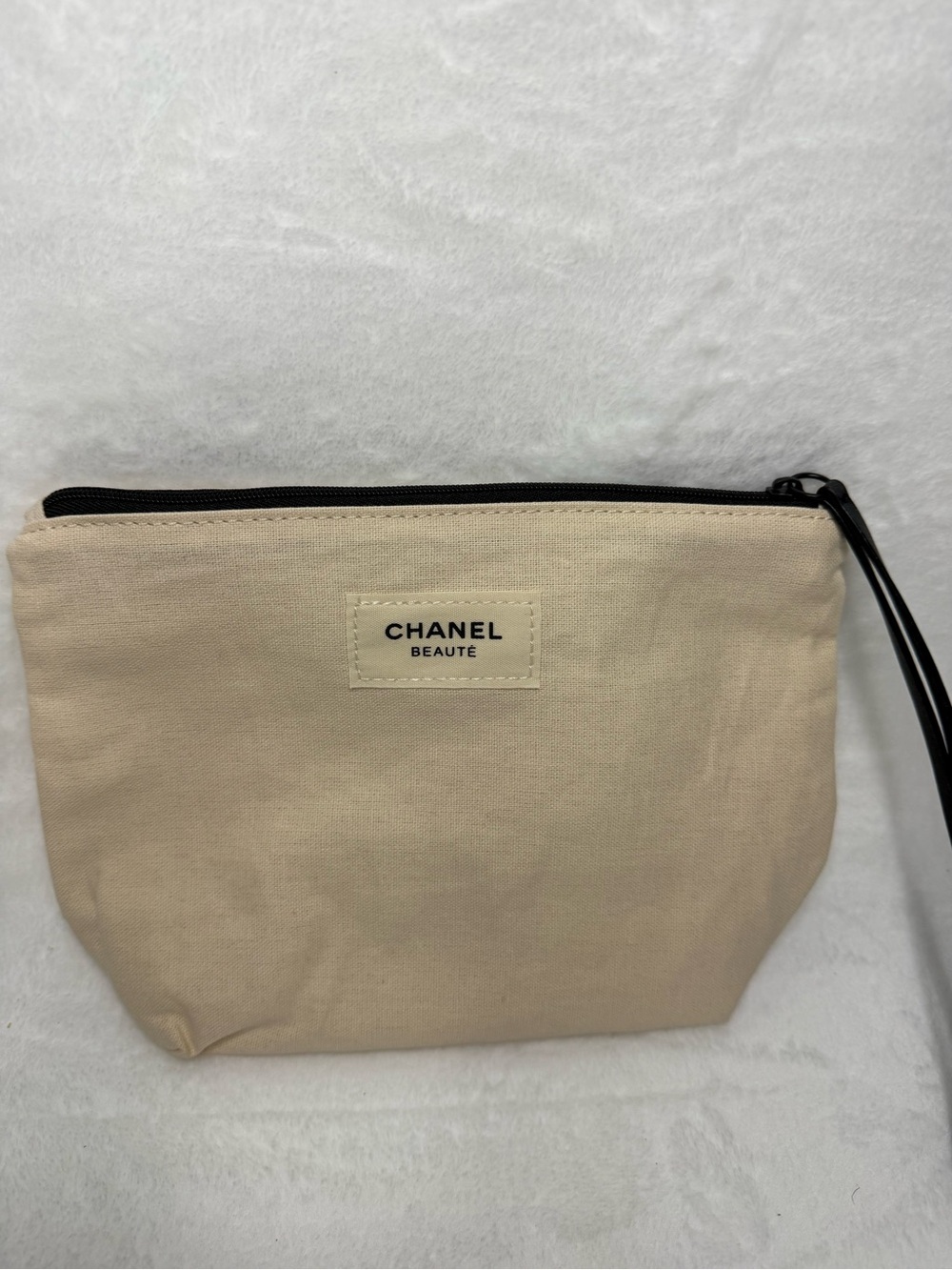 CHANEL Beige Canvas Pouch with Black Zip ‼️No Box‼️
